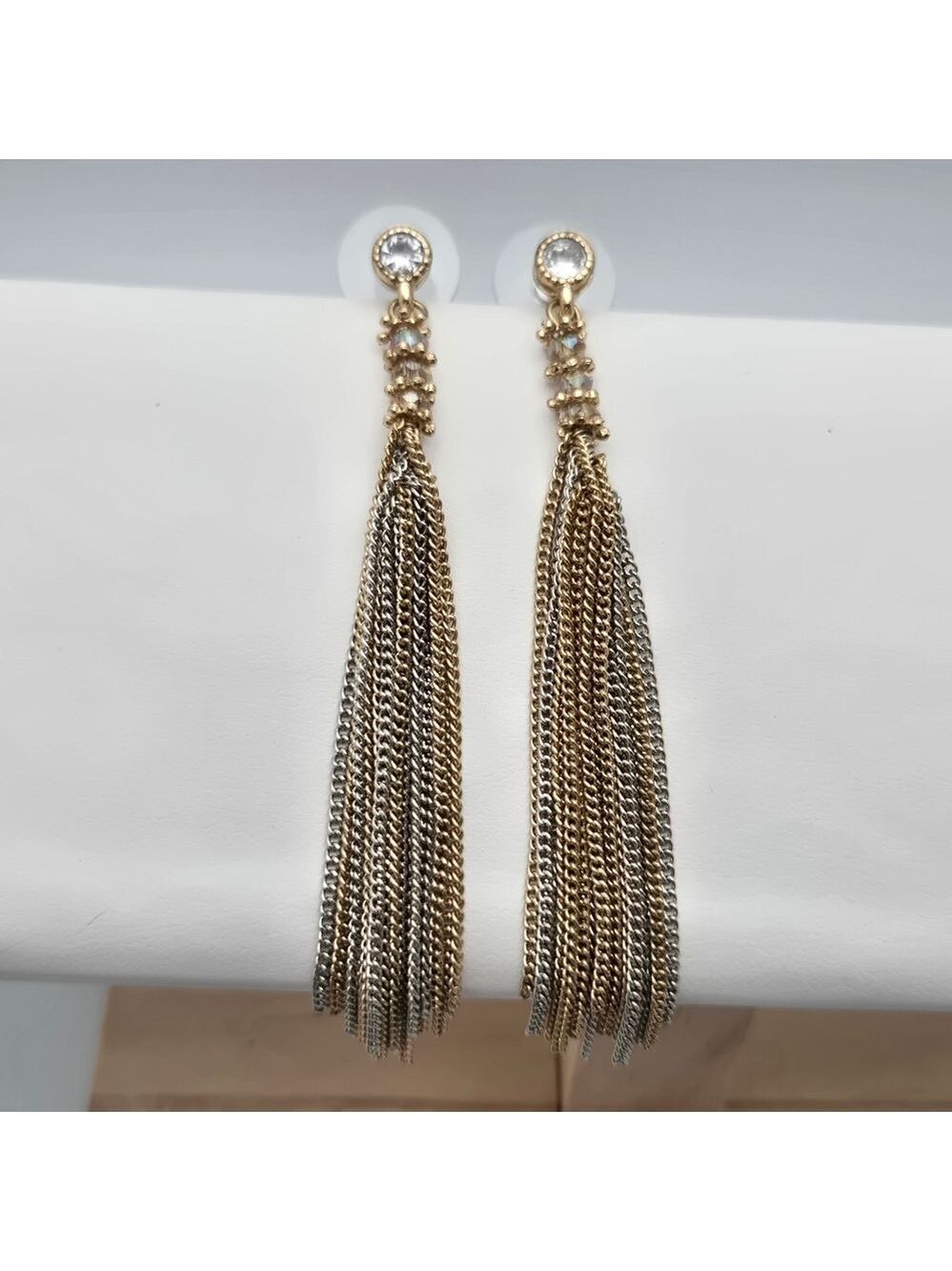 Chain Tassel Loulou Earrings AB Crystals 925 Sterling Silver Posts
